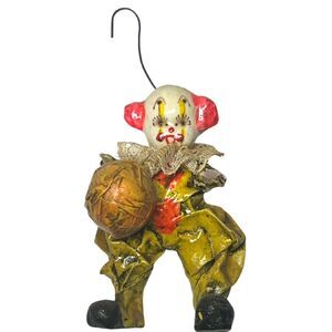 Vintage Paper Mache Clown Ornament Circus Carnival Mexican Folk Art Figure Hangs